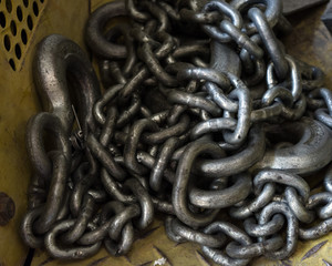 Close up of a thick, metal chain.
