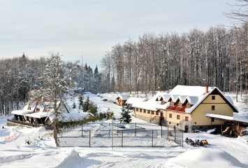 landscape with chalet Repas at the ski slope Sovata - Romania