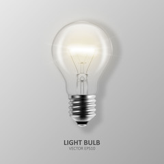 Vector 3d Realistic Off Light Bulb Icon Closeup Isolated on Gray Background. Design Template, Clipart. Glowing Incandescent Filament Lamps. Creativity Idea, Business Innovation Concept. Top View