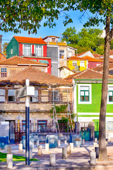 Colorful Houses of Porto City in Portugal.