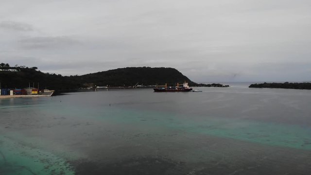 Cargo ship entering the port at Port vila, Efate island,vanuatu,south pacific