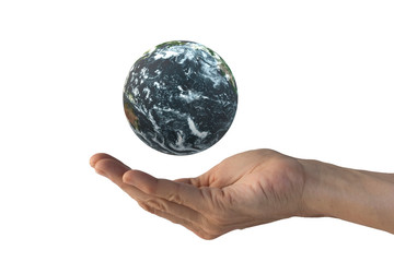 Earth planet floating on human hand