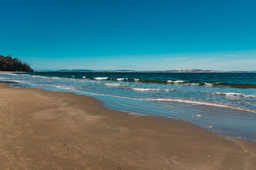 Tasmanian beach landscape view in Hobart shot at dusk with soft light