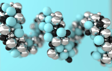 Scientific medical background with atoms and molecules 3d render. Chemical molecule element model. Concept of microscopic research, science, chemistry, medicine