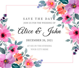  save the date. wedding card with floral watercolor