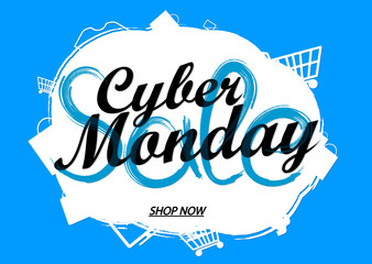 Cyber Monday Sale, banner design template, discount tag, grunge brush, vector illustration
