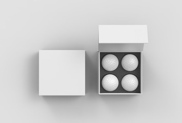 Four golf ball gift paper box for promotional branding. 3d render illustration.