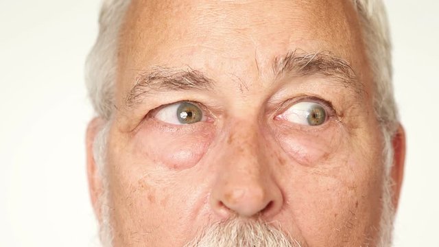 Senior man with googly eyes (independent eye motion)