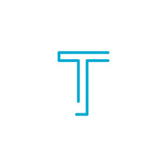 Linear geometric outline alphabet Letter T, Simple Logo Design, Blue graphic element for typography style, minimalistic letter design. Editable stroke. Stock vector illustration