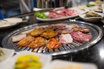 Pork grill on hot coals, Korean or Japanese BBQ Yakiniku style.