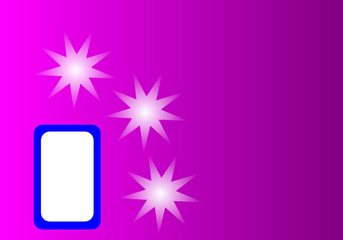 white screen smart phone on purple background with stars