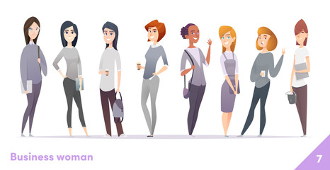 Business women character design collection. Professional females stand together.