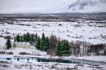 Church in a frozen lake in Iceland