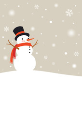 Snowman with snowflakes.Winter snowy day background