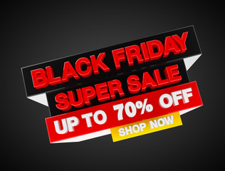 Black friday super sale up to 70 % off shop now, 3d rendering