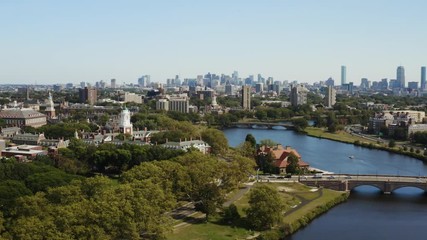 High aerial of Cambridge, view of Harvard university, famous destination of Massachusetts, city of students, travel to Northeast of USA