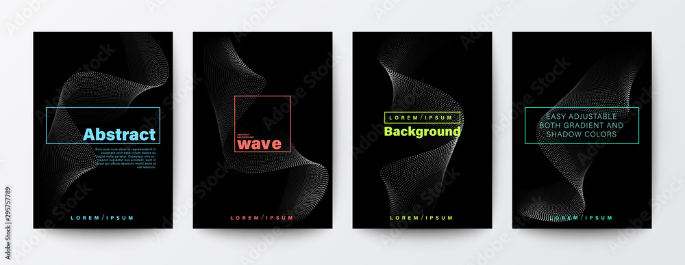 Wall mural Set of abstract flow wave shape on black background for Brochure, Flyer, Poster, leaflet, Annual report, Book cover, Banner. Graphic Design Layout template, A4 size