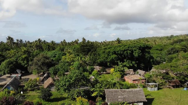 aerial view of a remote village on a tropical island in vanuatu in the south pacific
