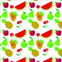 Vector Illustration of Glossy Fruits for a background, strawberry, strawberry, pineapple, apple, watermelon, cherry, mango, avocadon and green apple