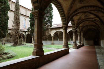 Fototapeta na wymiar Panoramic view of inner garden of Basilica of Santa Maria Novella