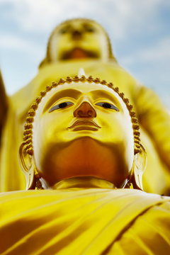head of statue of buddha, in buddhist temple in thailand