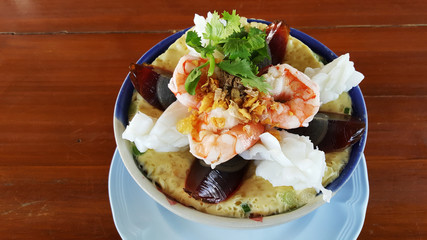 Steamed Egg with sea food and preserved egg