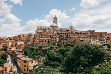 Obraz premium Panoramic view of Siena city with historic buildings and street