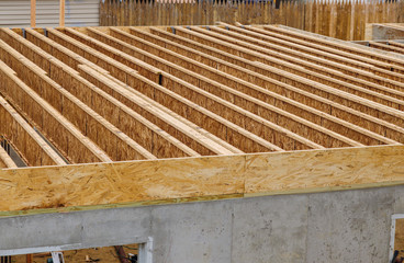 A pattern of floor joist in a new construction - obrazy, fototapety, plakaty