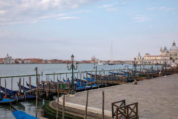 Fototapeta premium Panoramic view of Laguna Veneta coast of Venice city with gondolas