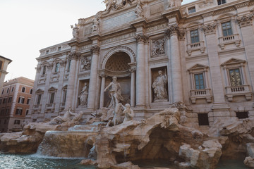 Panoramic view of Trevi Fountain in the Trevi district in Rome