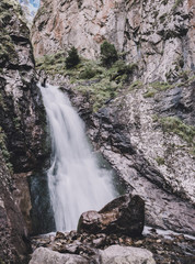 Obraz premium Closeup view of waterfall scenes in mountains, national park Dombay, Caucasus