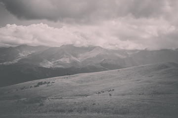 Panorama view of mountains and valley scenes in national park Dombay