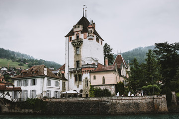 Fototapeta na wymiar View on Oberhofen Castle - living museum in Switzerland