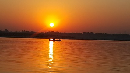 Varanasi - sunrise view with a boat