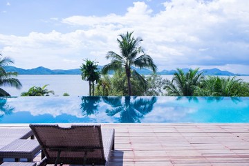swimming pool reflex with palm trees in Thailand