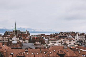 Fototapeta na wymiar Panoramic view of historic Lausanne city center, Switzerland, Europe
