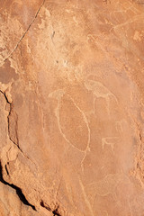Detail of the prehistoric rock paintings of the San People in Western Namibia, near Twyfelfontein.