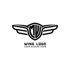 MW initial logo wings, abstract letters in the middle of black