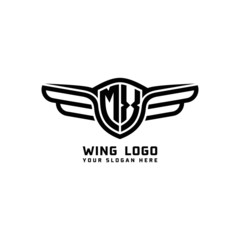 MX initial logo wings, abstract letters in the middle of black