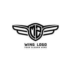 MZ initial logo wings, abstract letters in the middle of black
