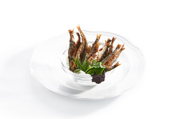 Fresh Deep Fried Sea Fish, Small Sardines or Roasted Rainbow Smelt