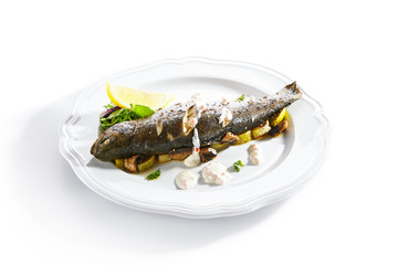 Rainbow Trout on a Vegetable Pillow with Creamy Caviar Sauce