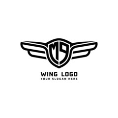 MP initial logo wings, abstract letters in the middle of black