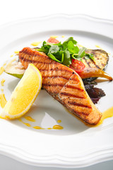 Grilled Salmon Steak or Red Fish Fillet Bbq Isolated on White