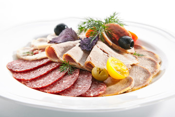 Cold Cuts with Sliced Salami, Beef Tongue, Boiled Pork and Chicken Roll