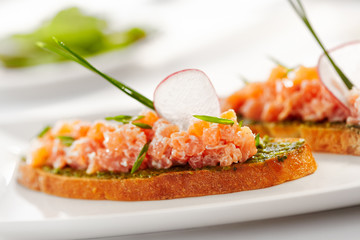 Italian Appetizer Bruschetta with Salmon