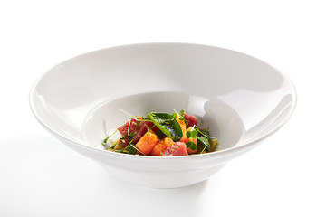 Tuna Fillet Salad in Spicy Papaya Sauce Isolated