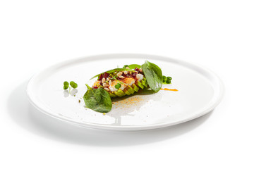 Avocado with Mozzarella Cream and Dried Tomato Jam