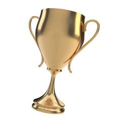 Golden trophy or gold cup isolated on white background