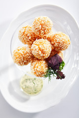 Breaded Cheese Balls with Mozzarella, Cottage Cheese and Tartar Sauce